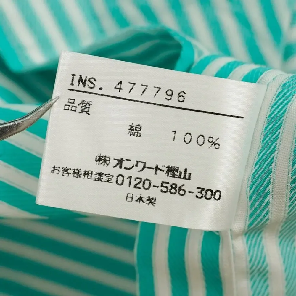 J.Press Button Up Shirt Green white stripe Collared Long Sleeve Japan Made M